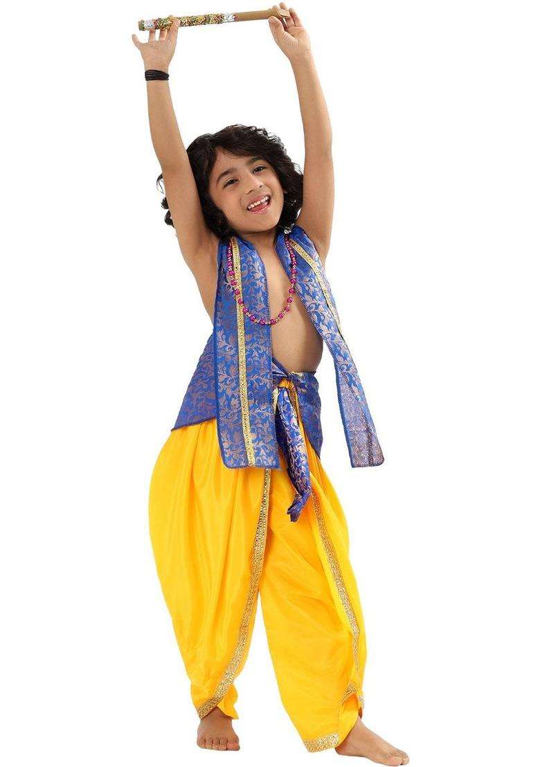 Yellow Woven Design Polyester Costume For Boys  - Indya