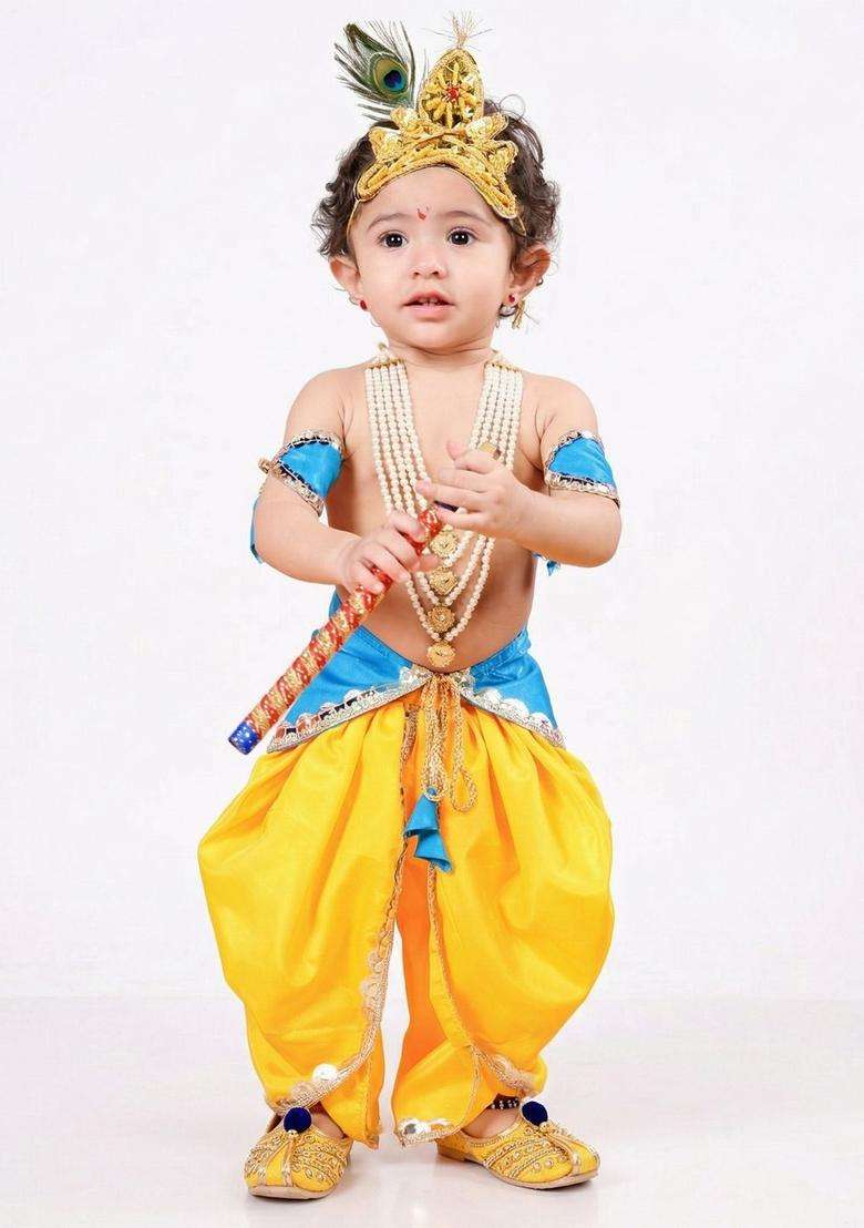 Turquoise Blue Solid Silk Costume For Boys  - Indya