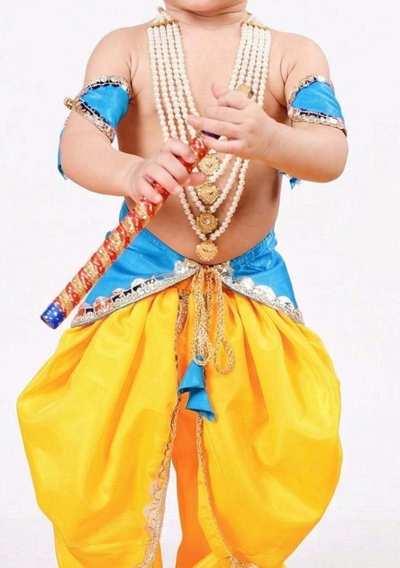 Turquoise Blue Solid Silk Costume For Boys  - Indya