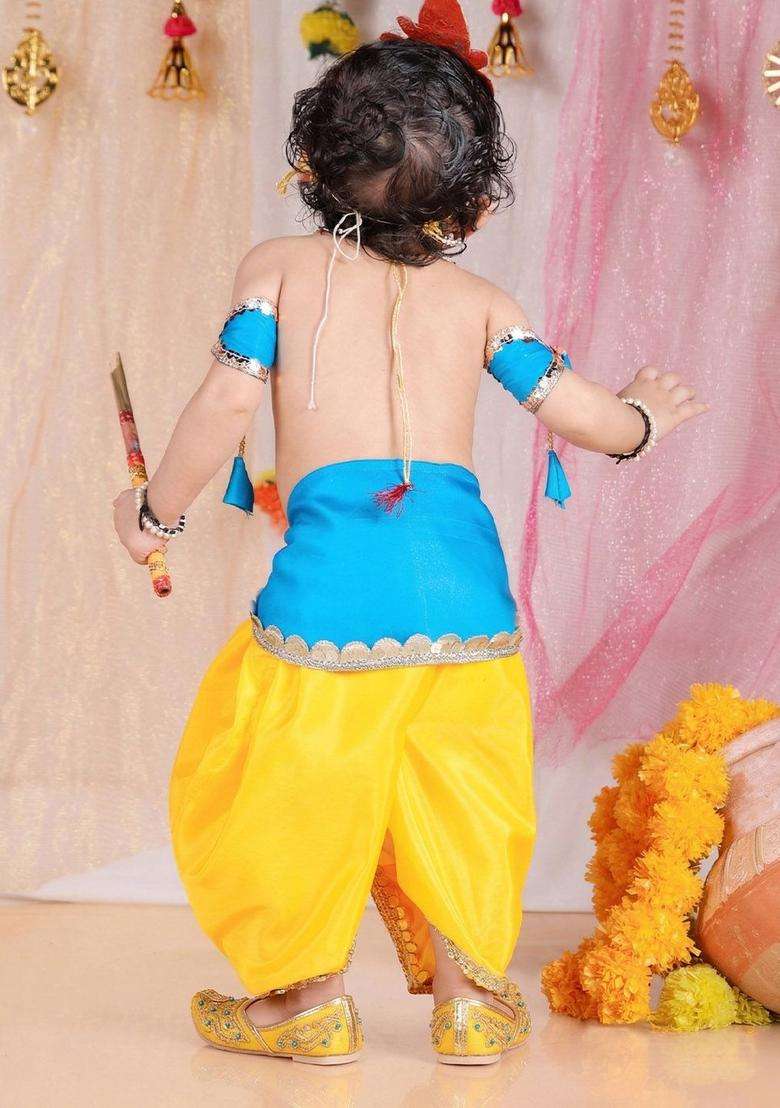 Turquoise Blue Solid Silk Costume For Boys  - Indya