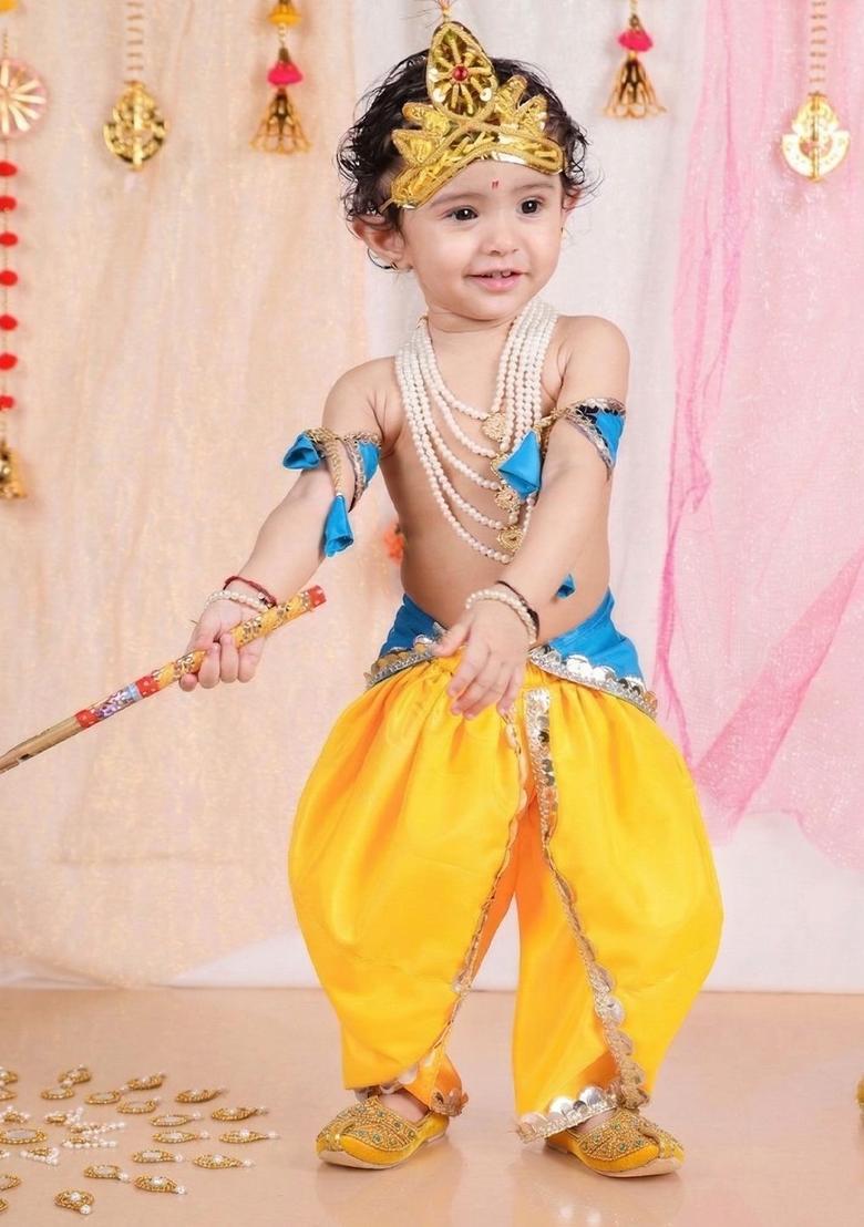 Turquoise Blue Solid Silk Costume For Boys  - Indya