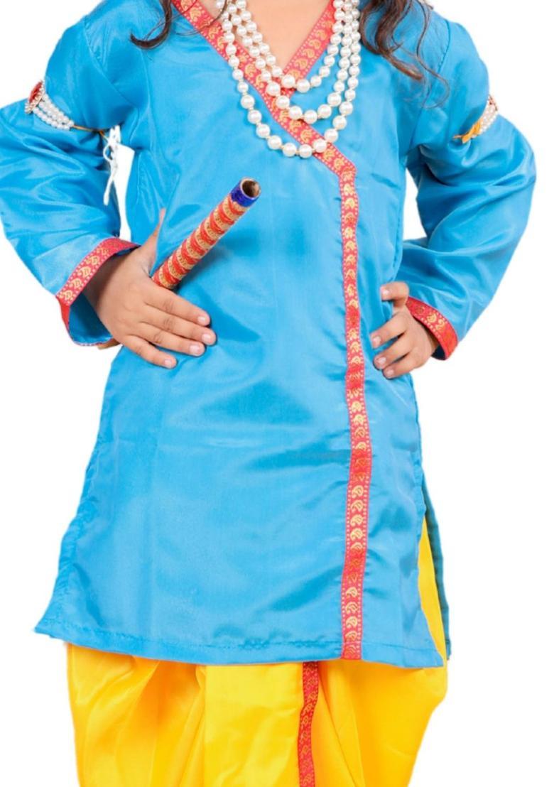 Blue Solid Silk Costume For Boys  - Indya