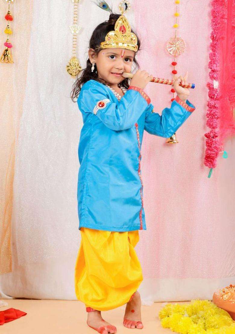 Blue Solid Silk Costume For Boys  - Indya