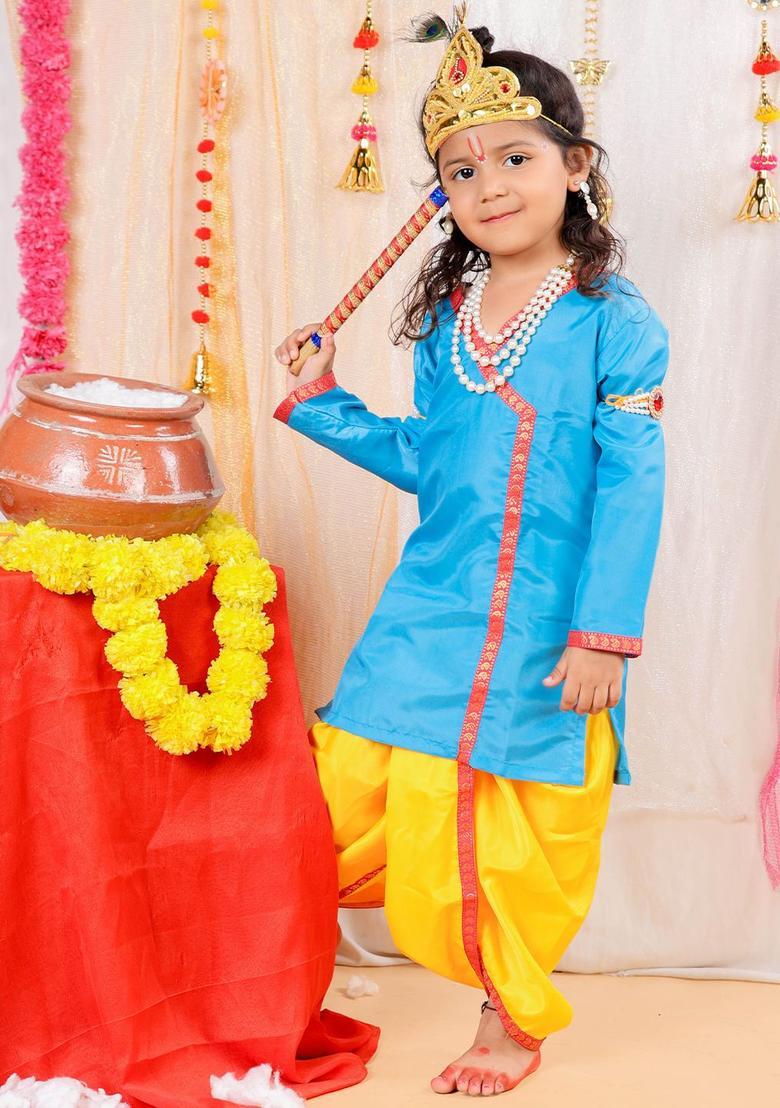 Blue Solid Silk Costume For Boys  - Indya