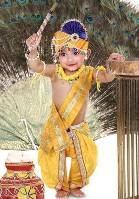 Yellow Woven Design Polyester Costume For Boys 