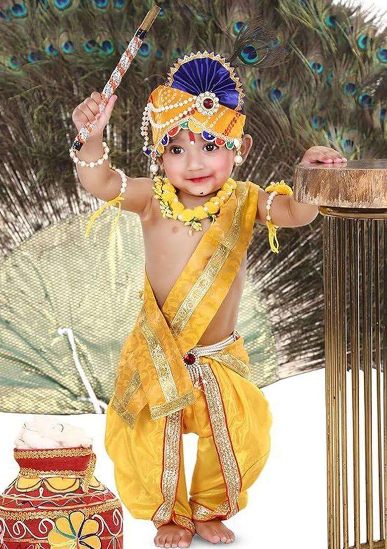 Yellow Woven Design Polyester Costume For Boys  - Indya