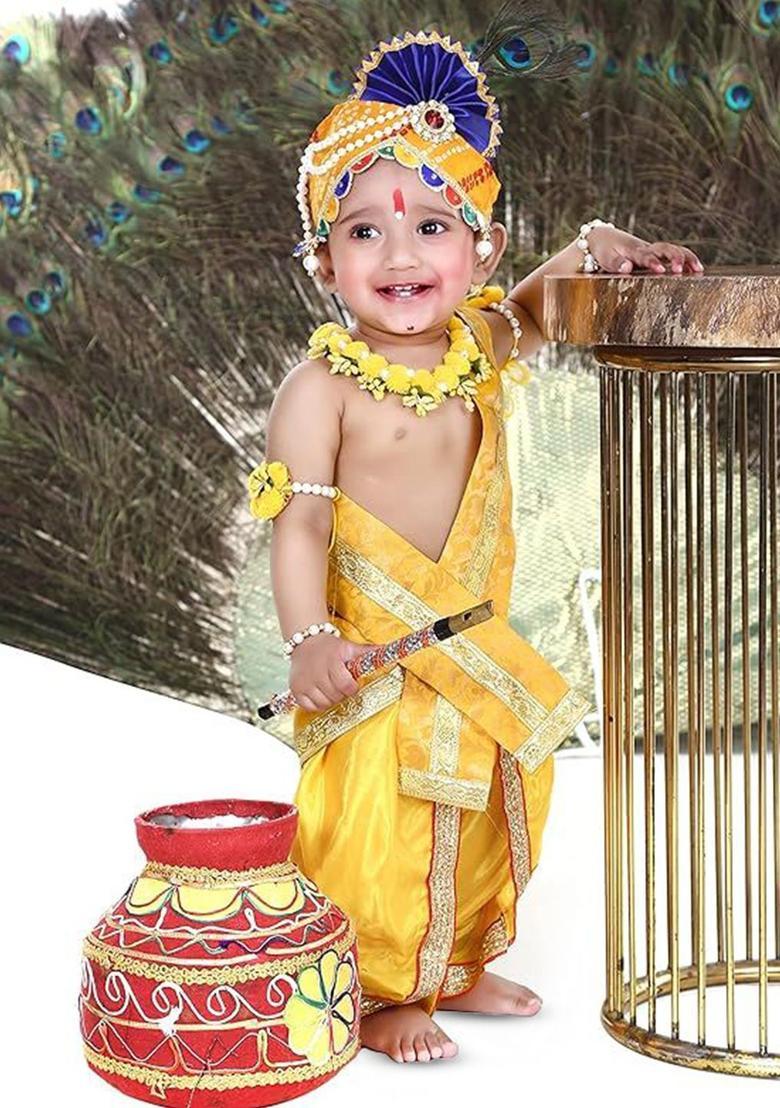 Yellow Woven Design Polyester Costume For Boys  - Indya