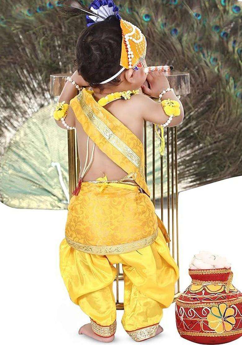 Yellow Woven Design Polyester Costume For Boys  - Indya