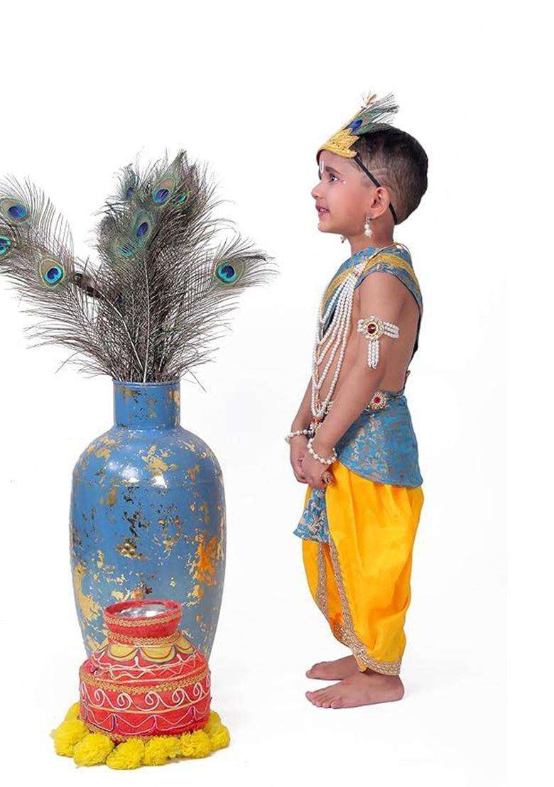 Yellow Woven Design Polyester Costume For Boys  - Indya