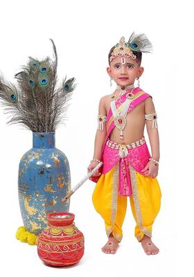 Yellow Woven Design Polyester Costume For Boys 