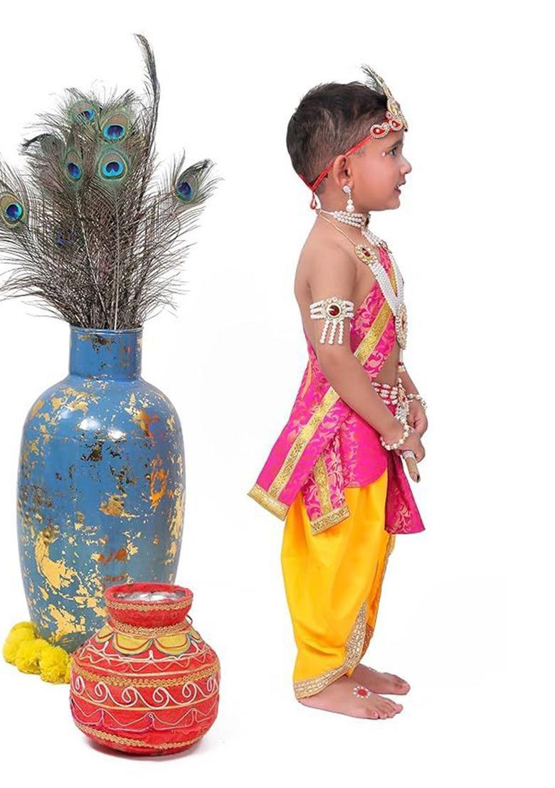 Yellow Woven Design Polyester Costume For Boys  - Indya