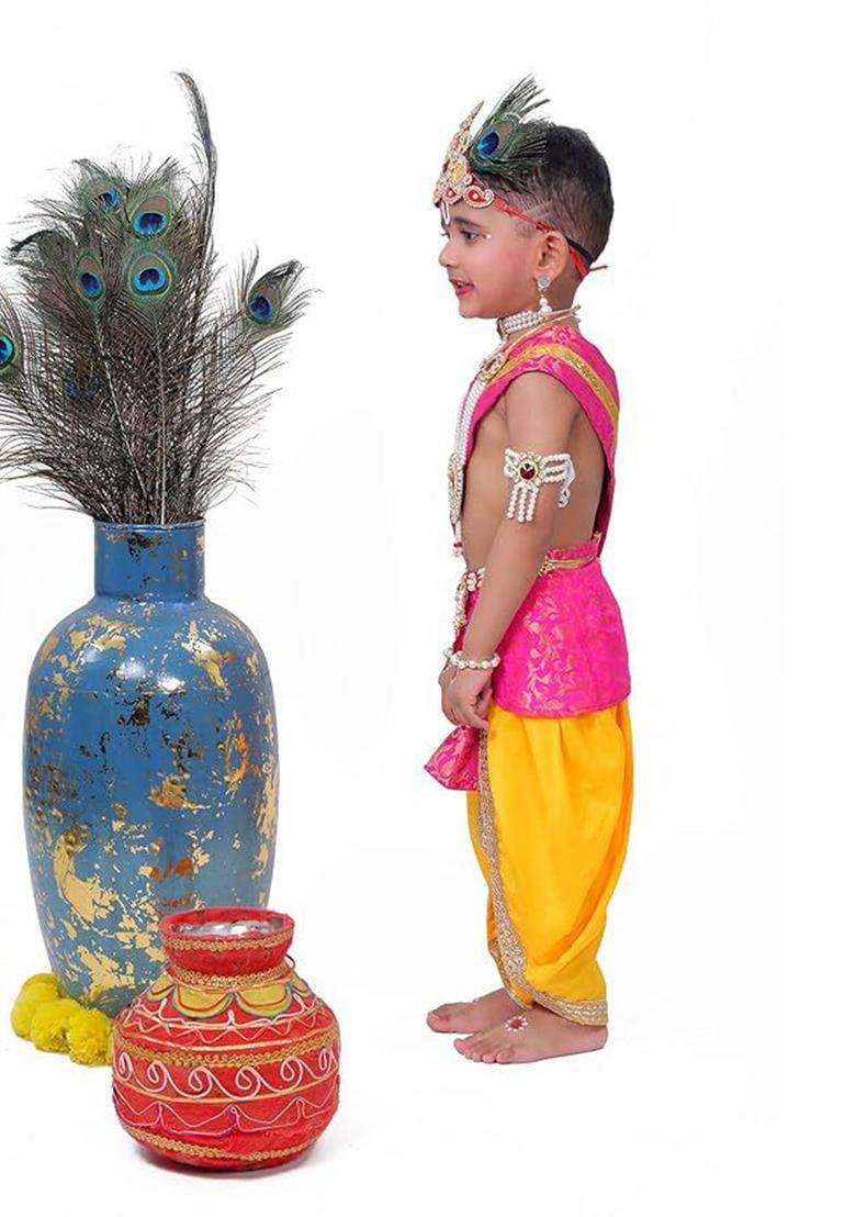Yellow Woven Design Polyester Costume For Boys  - Indya