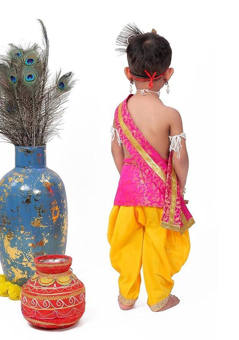 Yellow Woven Design Polyester Costume For Boys  - Indya