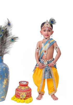 Yellow Woven Design Polyester Costume For Boys 