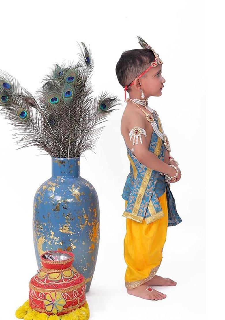 Yellow Woven Design Polyester Costume For Boys  - Indya