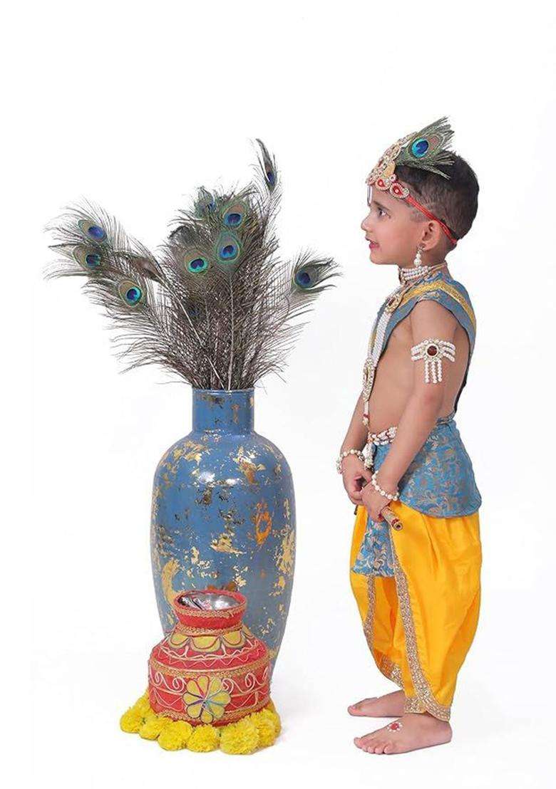 Yellow Woven Design Polyester Costume For Boys  - Indya