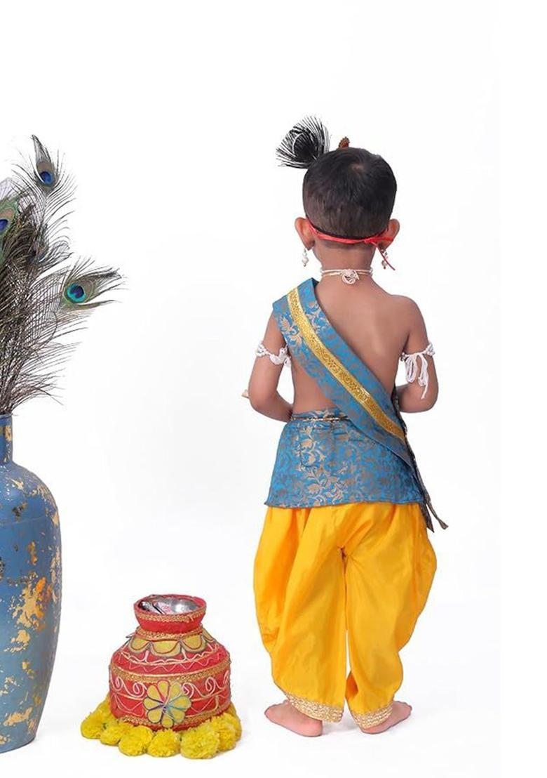 Yellow Woven Design Polyester Costume For Boys  - Indya