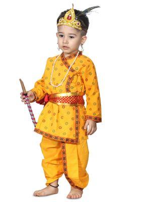 Yellow Checked Polyester Costume For Boys 