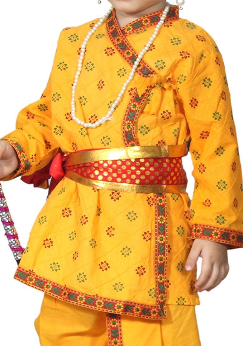 Yellow Checked Polyester Costume For Boys  - Indya