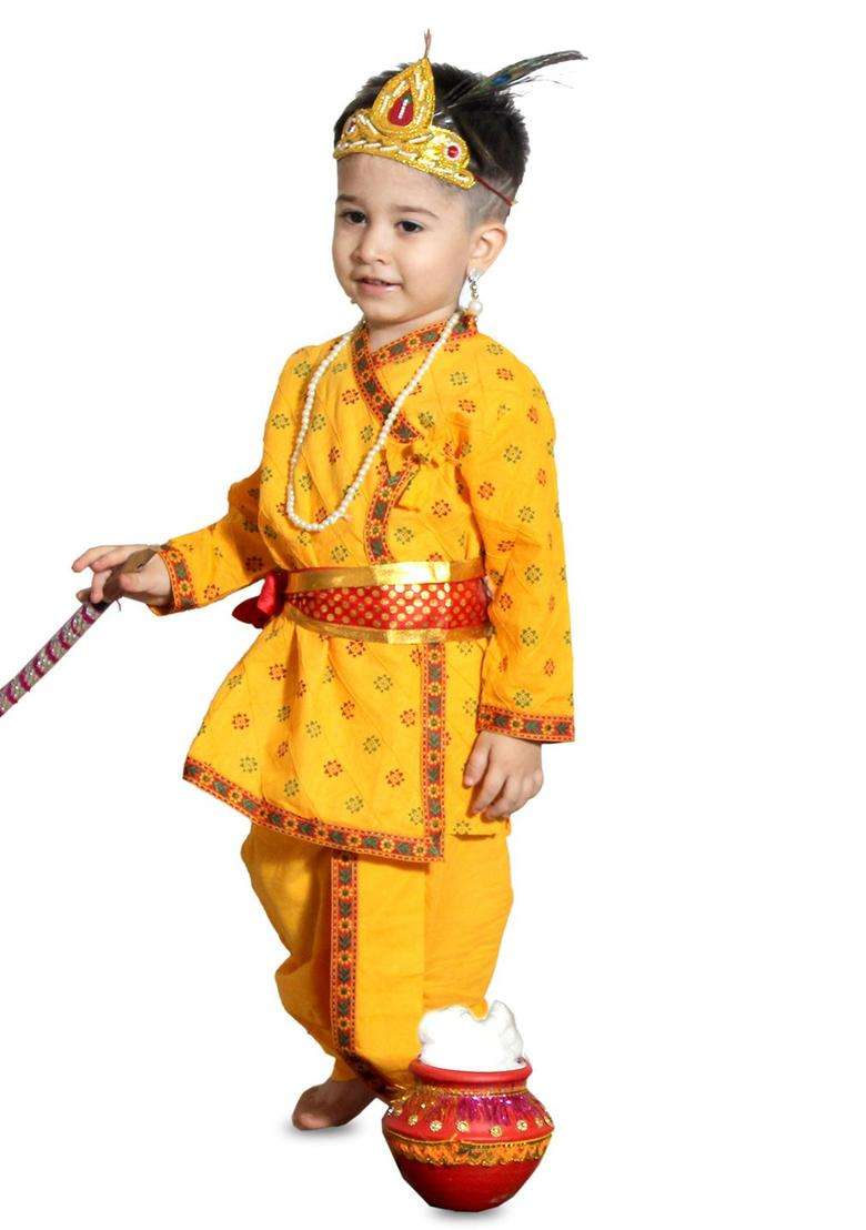Yellow Checked Polyester Costume For Boys  - Indya