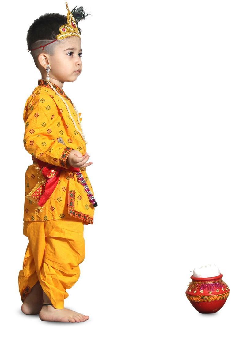 Yellow Checked Polyester Costume For Boys  - Indya