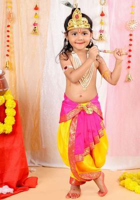 Magenta Solid Silk Costume For Boys 