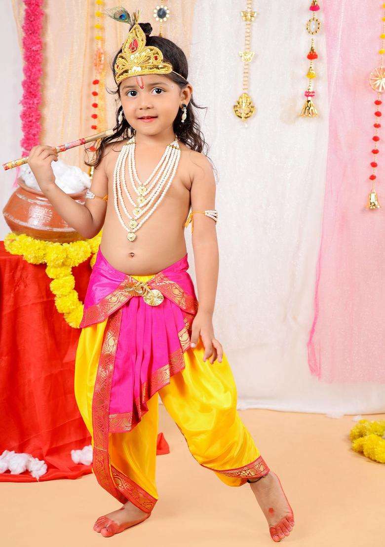 Magenta Solid Silk Costume For Boys  - Indya