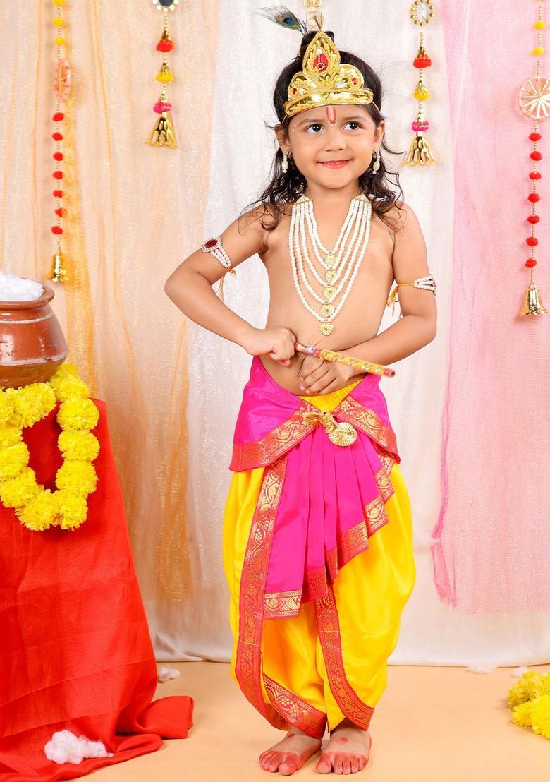 Magenta Solid Silk Costume For Boys  - Indya