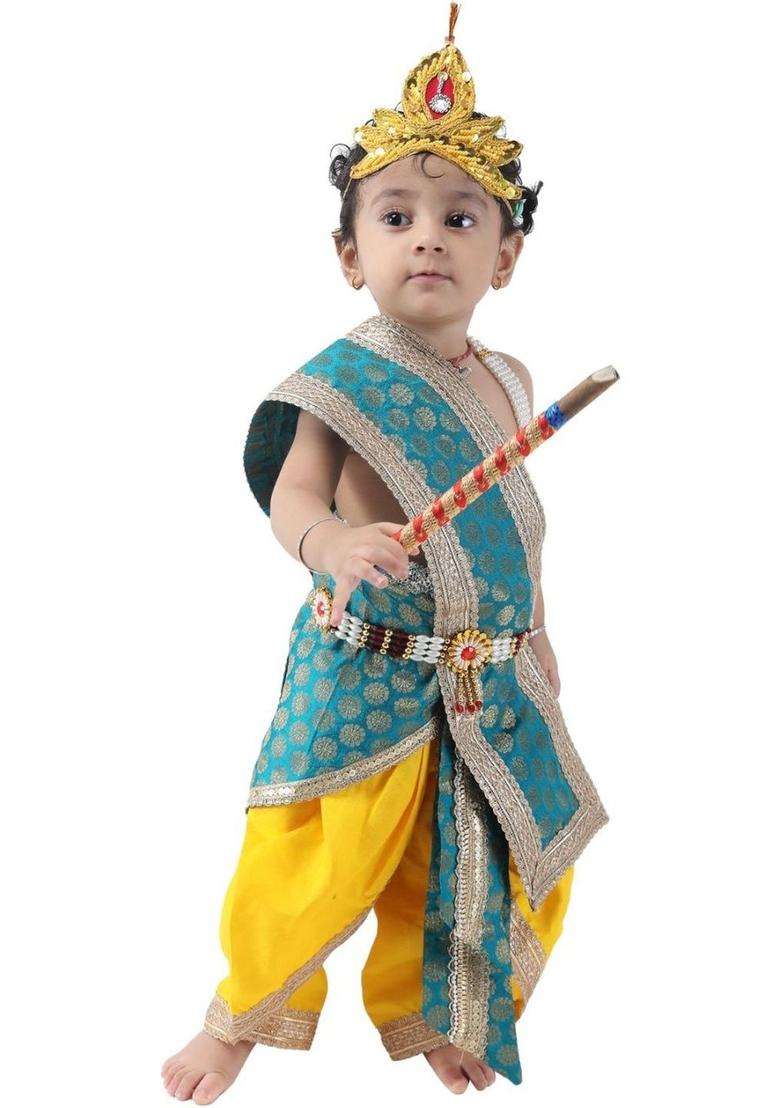 Green Woven Design Cotton Costume For Boys  - Indya