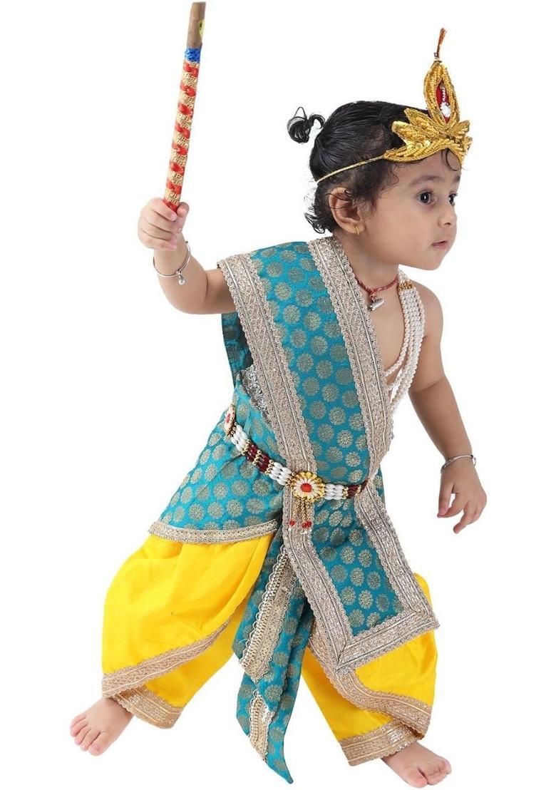 Green Woven Design Cotton Costume For Boys  - Indya