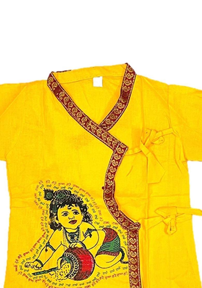 Yellow Printed Cotton Costume For Boys  - Indya
