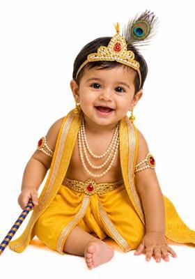 Yellow Woven Design Polyester Costume For Boys 