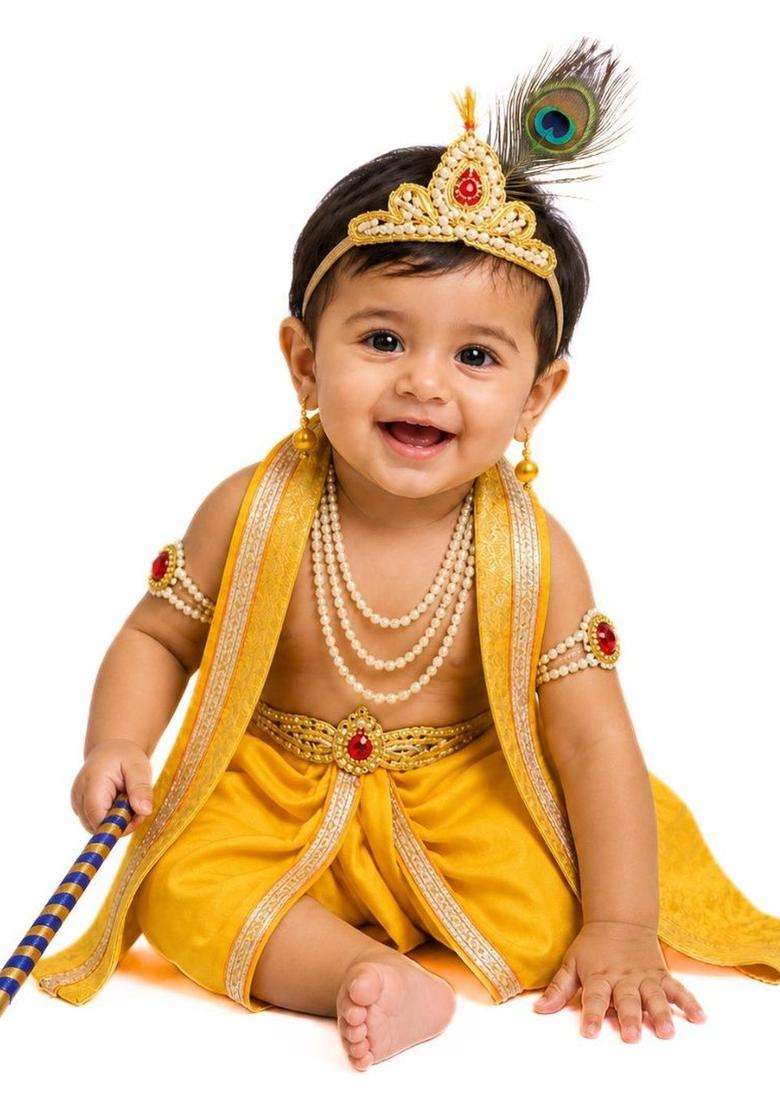 Yellow Woven Design Polyester Costume For Boys  - Indya