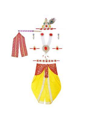 Yellow Woven Design Silk Costume For Boys 