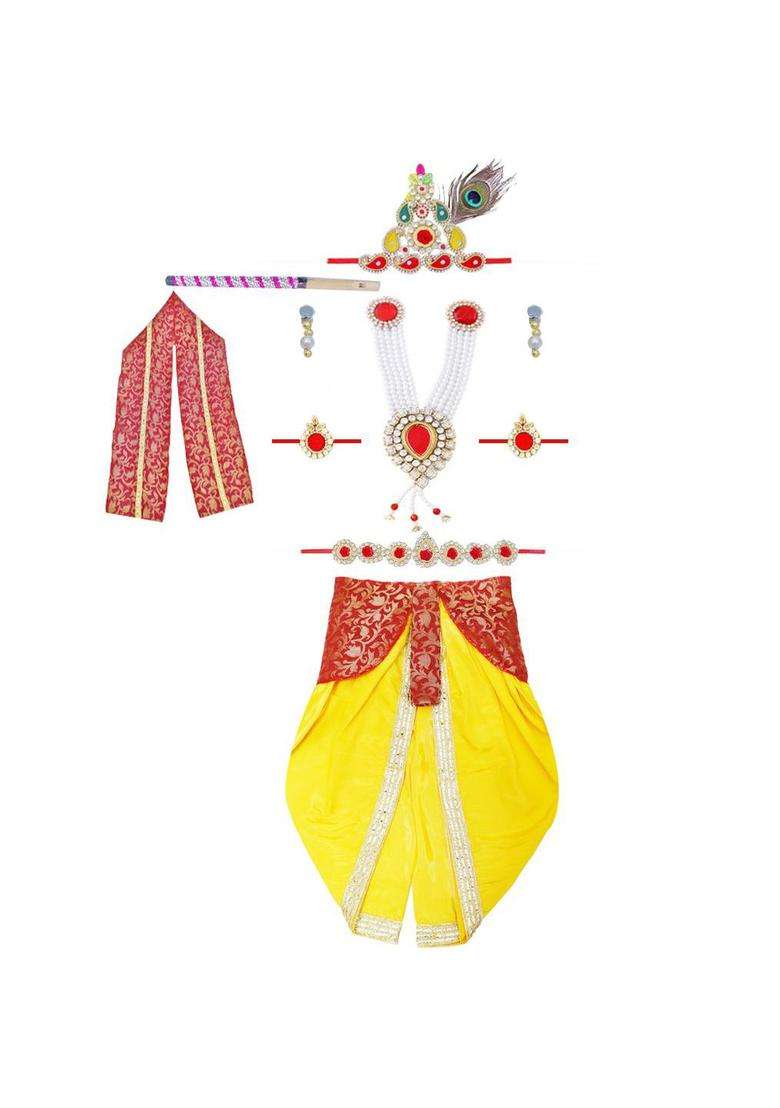 Yellow Woven Design Silk Costume For Boys  - Indya
