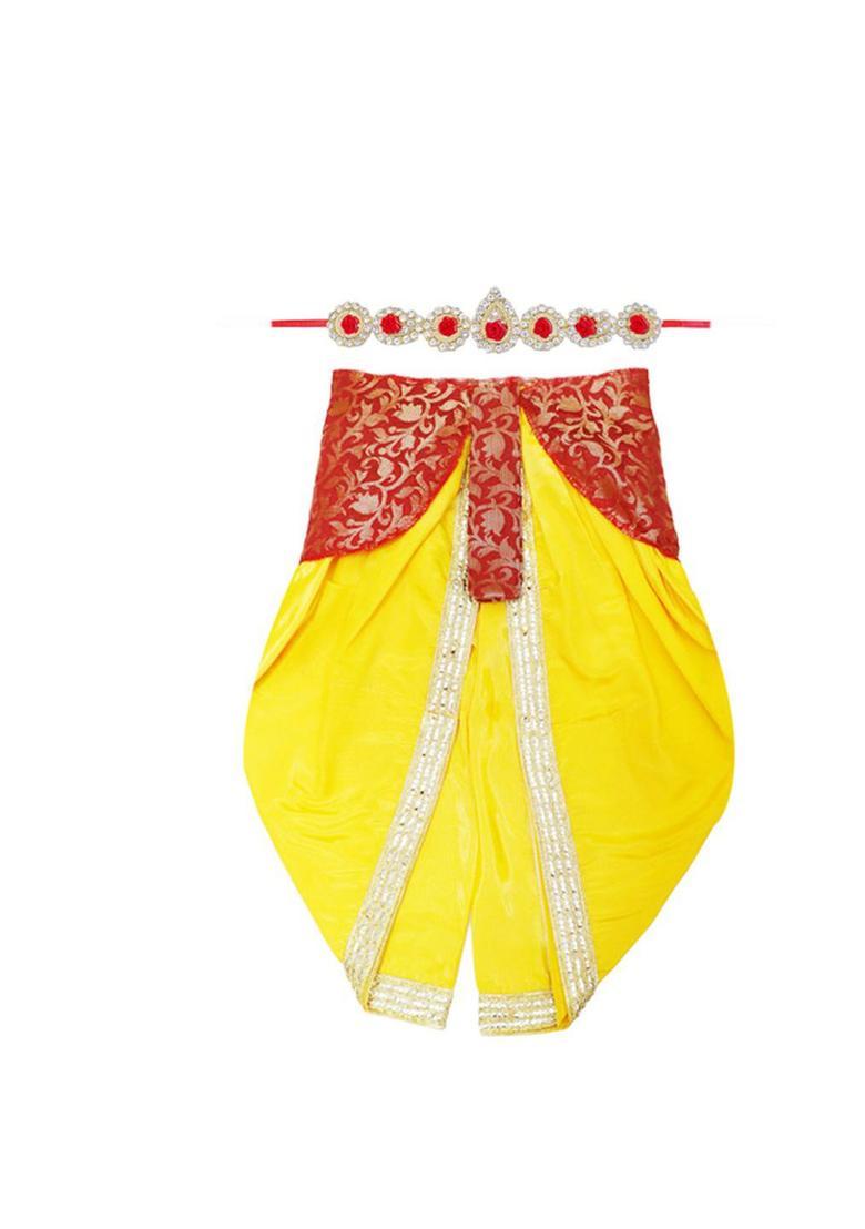 Yellow Woven Design Silk Costume For Boys  - Indya