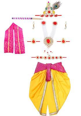 Yellow Embellished Silk Costume For Boys 