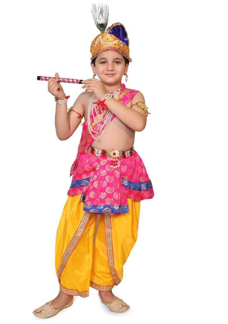Pink Woven Design Silk Costume For Boys  - Indya