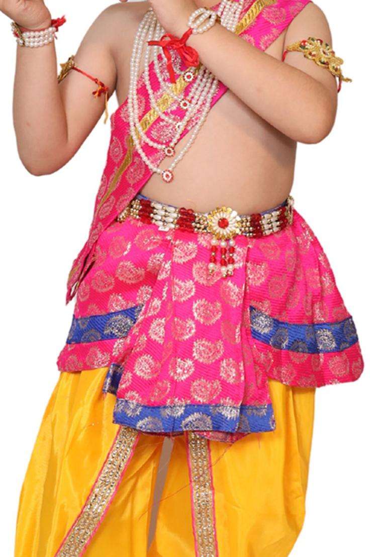 Pink Woven Design Silk Costume For Boys  - Indya