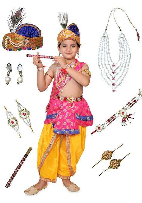 Pink Woven Design Silk Costume For Boys 
