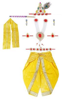Yellow Woven Design Silk Costume For Boys 