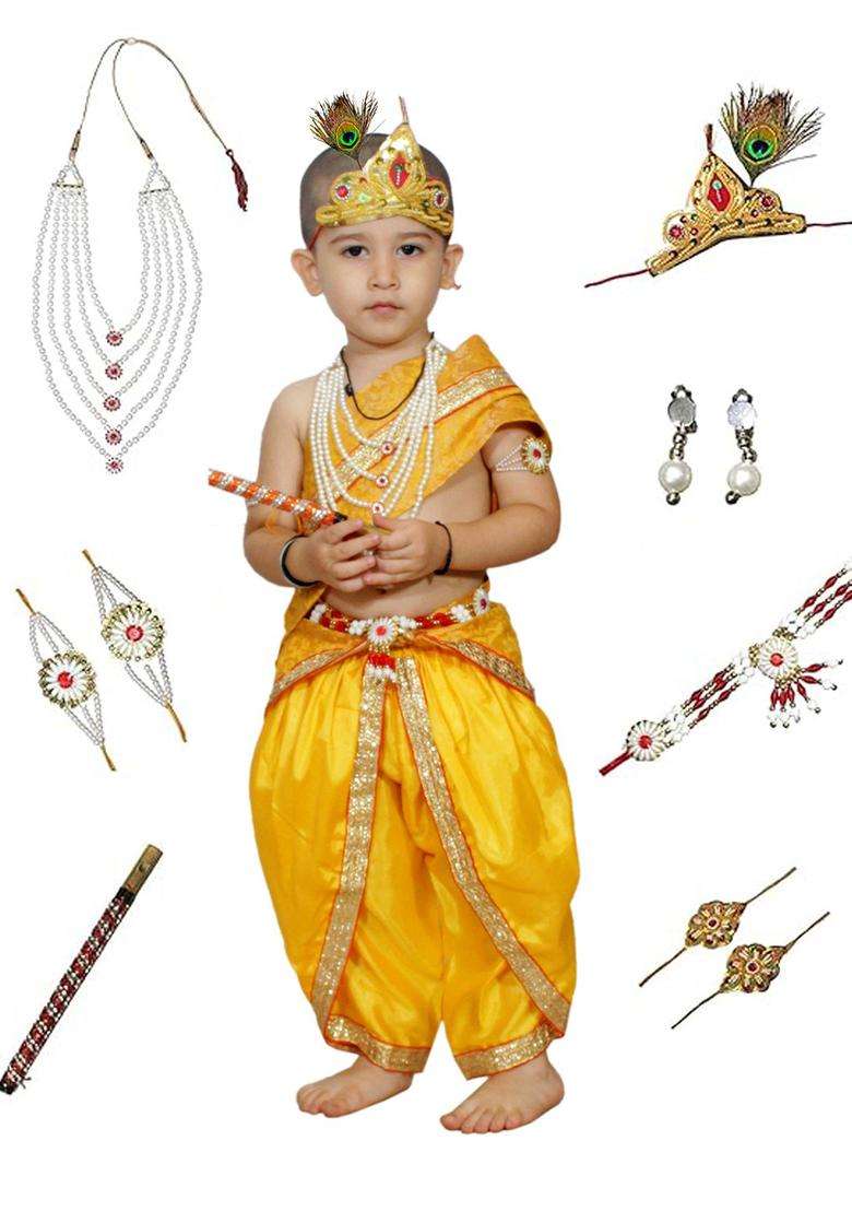 Yellow Woven Design Polyester Costume For Boys  - Indya