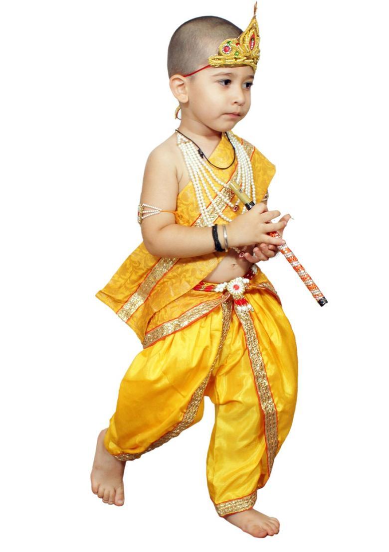 Yellow Woven Design Polyester Costume For Boys  - Indya
