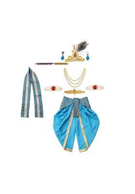 Turquoise Blue Woven Design Silk Costume For Boys 