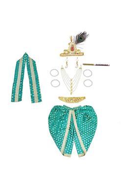 Turquoise Blue Embellished Silk Costume For Boys 