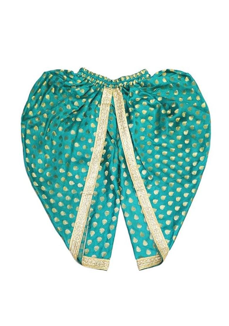 Turquoise Blue Embellished Silk Costume For Boys  - Indya