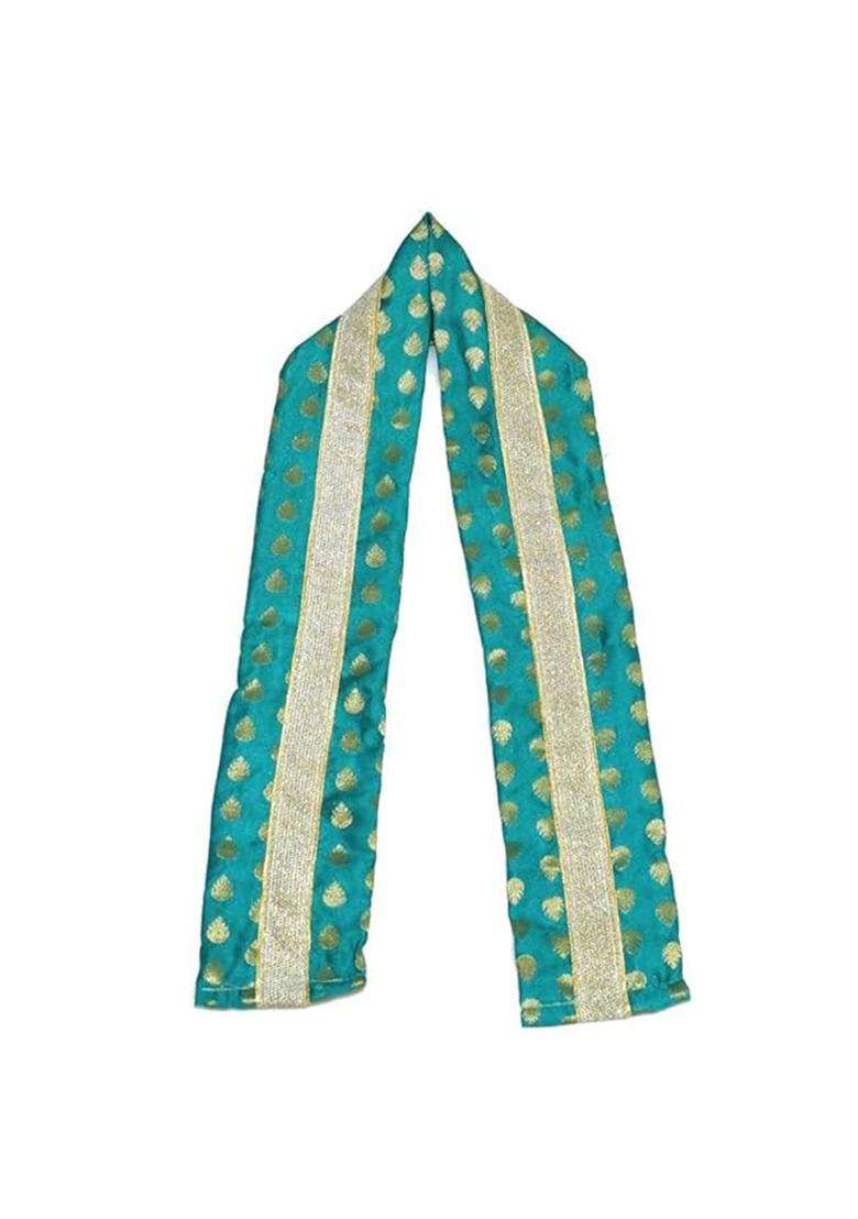 Turquoise Blue Embellished Silk Costume For Boys  - Indya