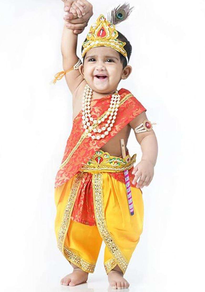 Red Colourblocked Silk Costume For Boys  - Indya