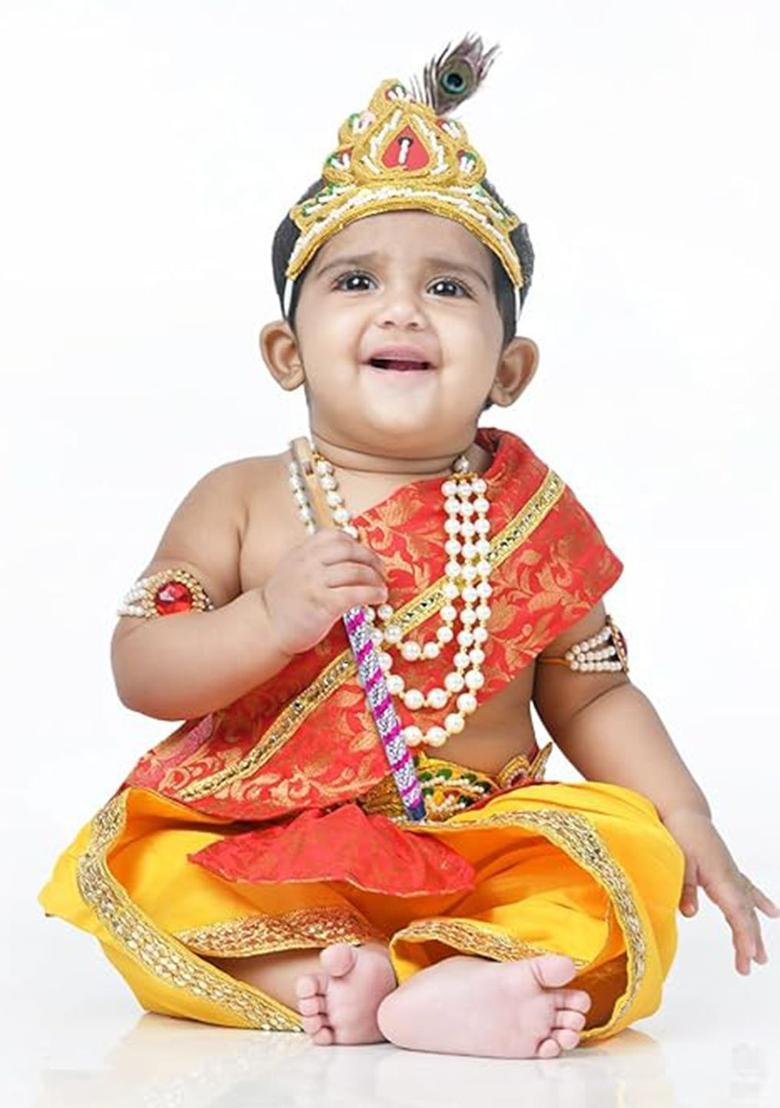 Red Colourblocked Silk Costume For Boys  - Indya