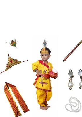 Yellow Printed Polyester Costume For Boys 